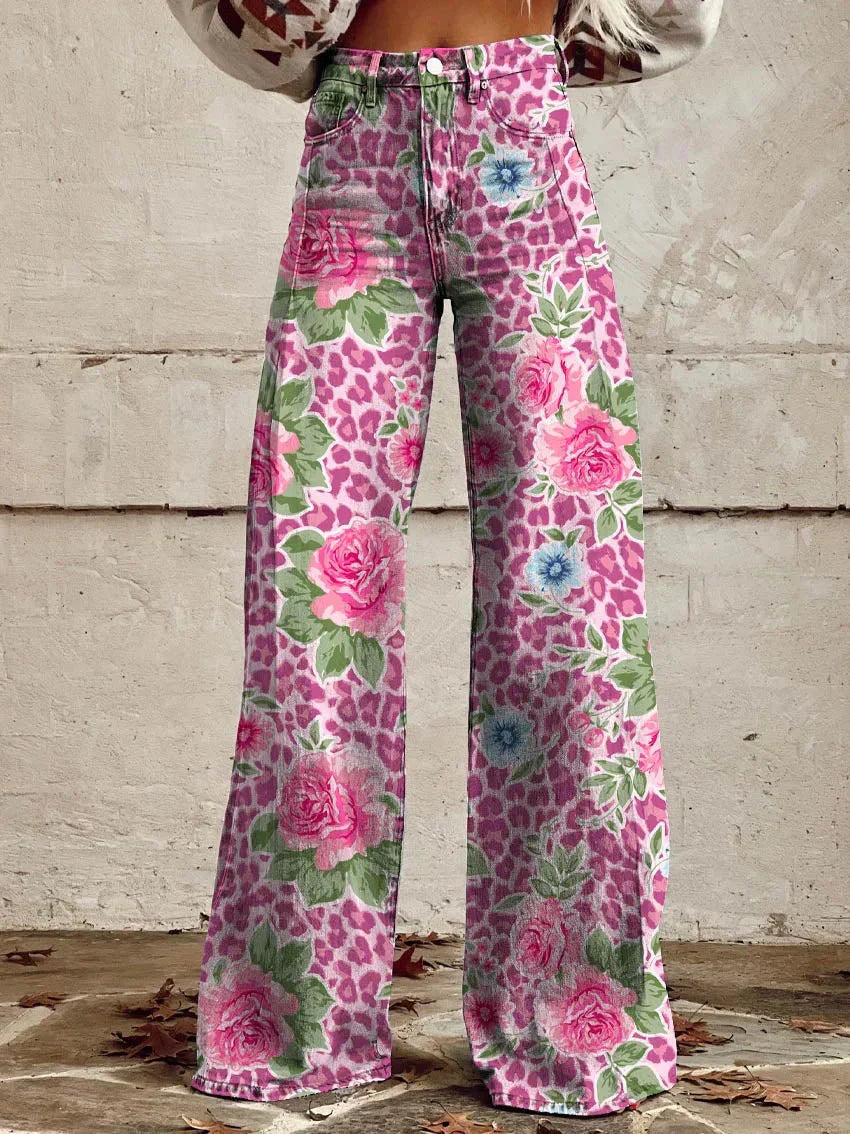 FELICIA ROSA BLÜMCHEN BREIT GESCHNITTETE HOSE