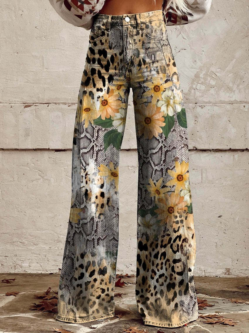 KARLA LEOPARDENMUSTER BREIT GESCHNITTETE HOSE