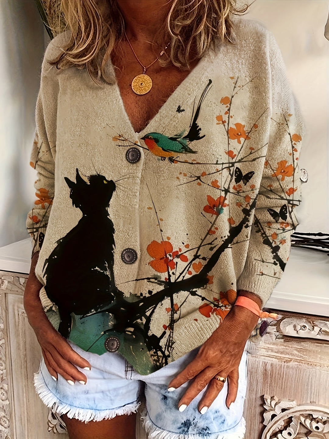 V-Ausschnitt-Cardigan für Damen