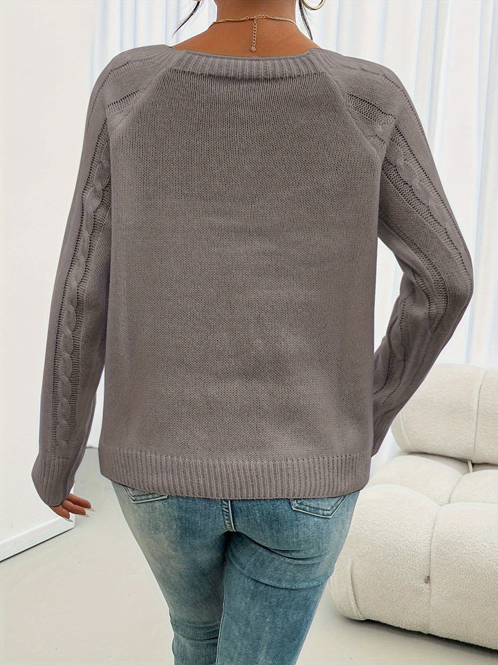 Ramona | Kabelstrick-Pullover mit langem Arm und Rundhalsausschnitt