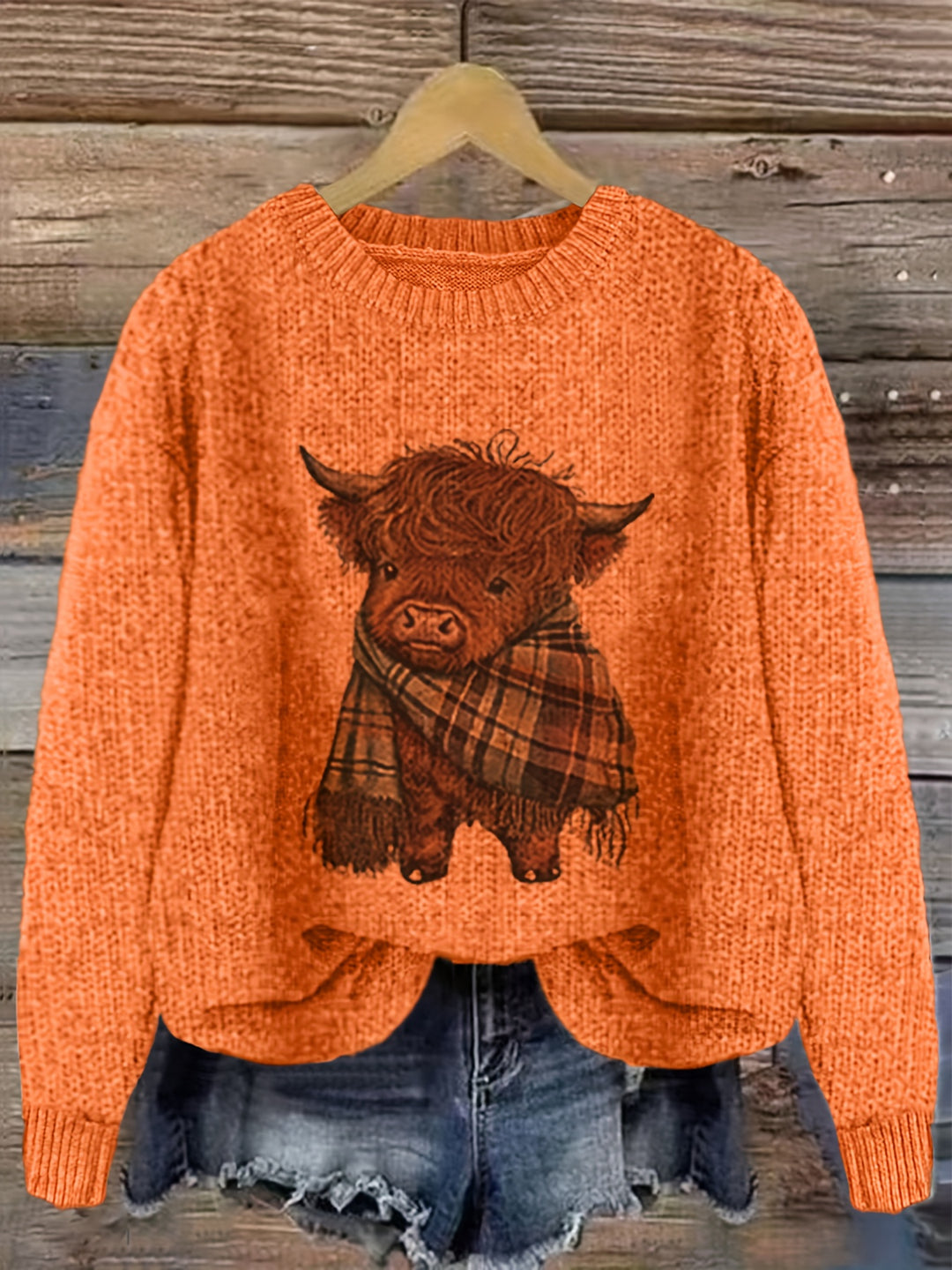 Cambri – Pullover mit Highland-Kuh-Print und Colour-Block-Design
