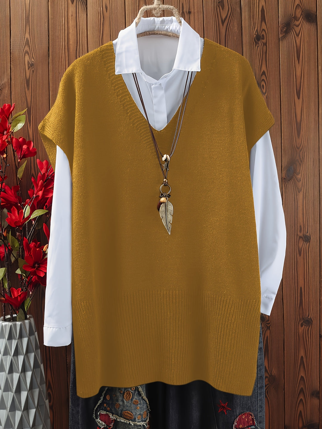Eliana – Plus Size Top mit V-Ausschnitt & Schlitzsaum