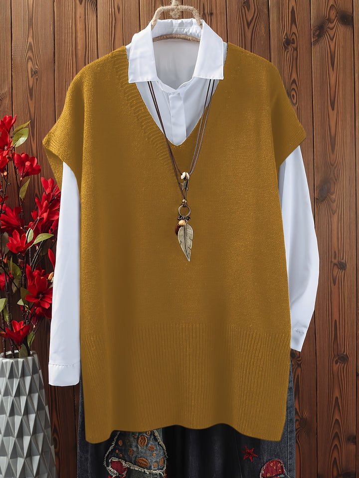 Eliana – Plus Size Top mit V-Ausschnitt & Schlitzsaum