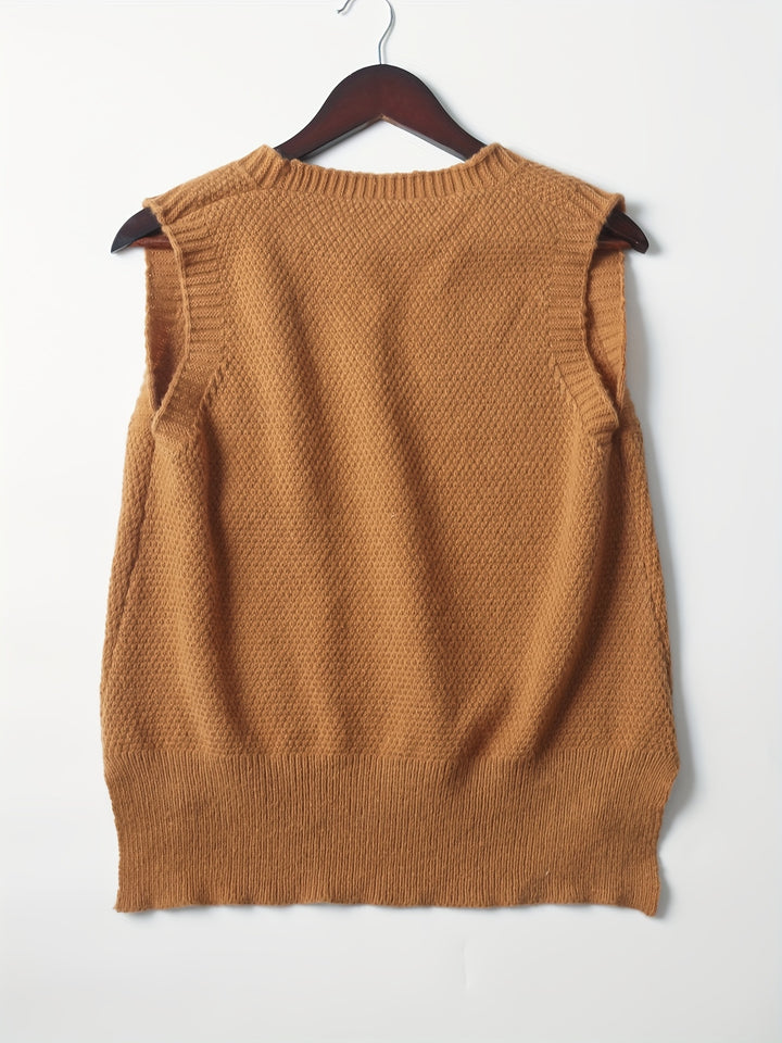 Larissa – Vintage-Style V-Ausschnitt-Strickweste mit Dipped Hem