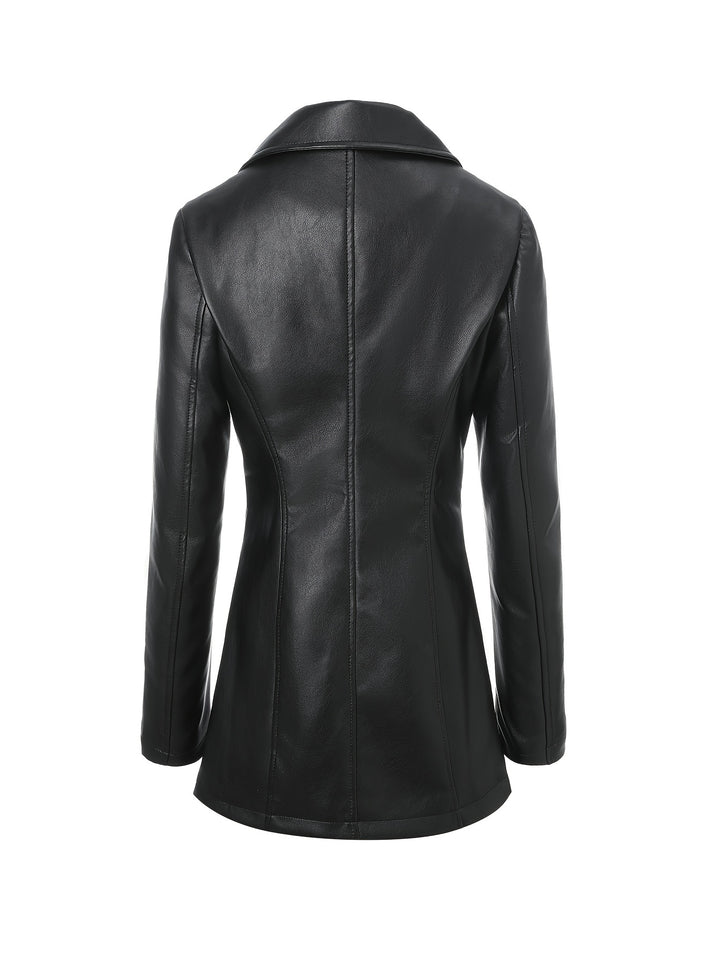 Atara – Eleganter PU-Veganer Ledermantel mit Revers & A-Linien-Schnitt