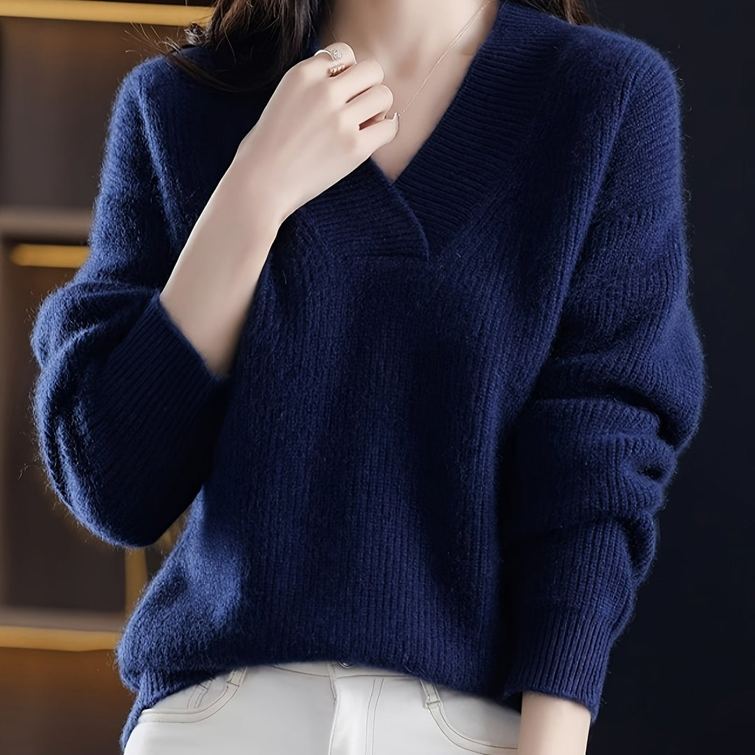 Amanda | Eleganter V-Ausschnitt-Pullover aus Strick