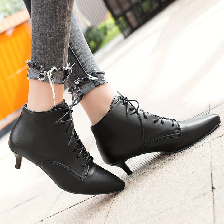 Damen Kitten Heel Ankle Boots, Mode Spitze Schnürschuhe, Vielseitige Jazz Tanzschuhe