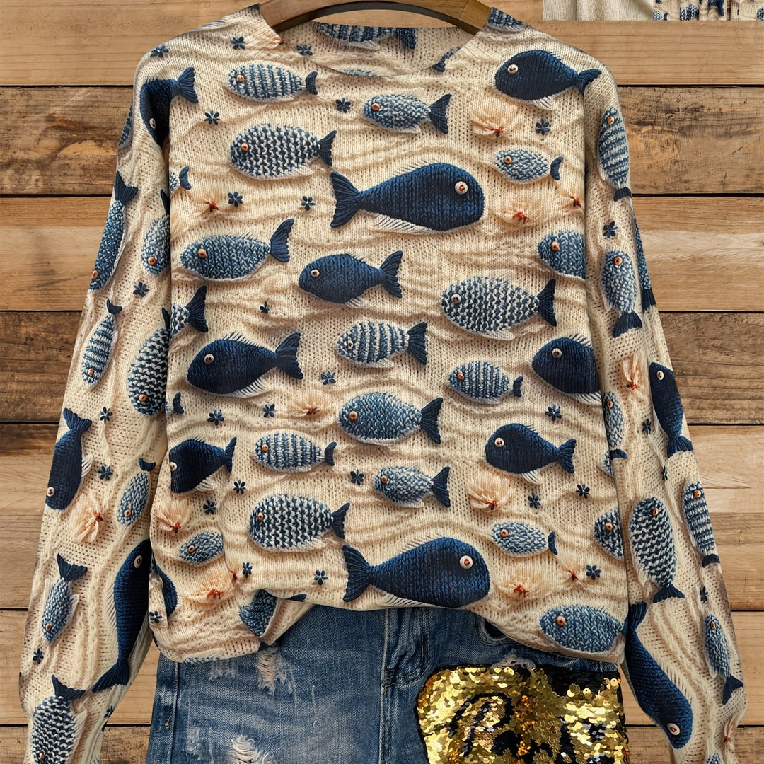 Dakota – Leichter Strickpullover mit Fisch-Motiv