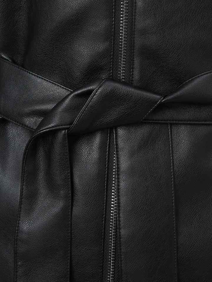 Waverly – Lässige PU-Veganer Lederjacke mit quadratischem Ausschnitt & Taillengürtel