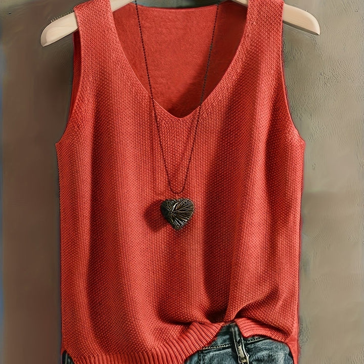 Joline – Damen V-Ausschnitt Strick-Top in Solid Teal