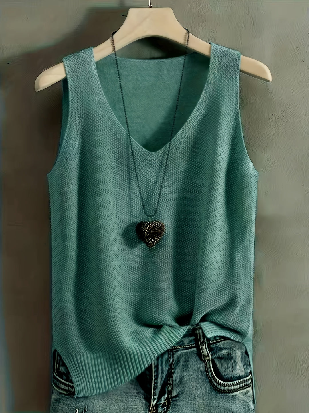 Joline – Damen V-Ausschnitt Strick-Top in Solid Teal