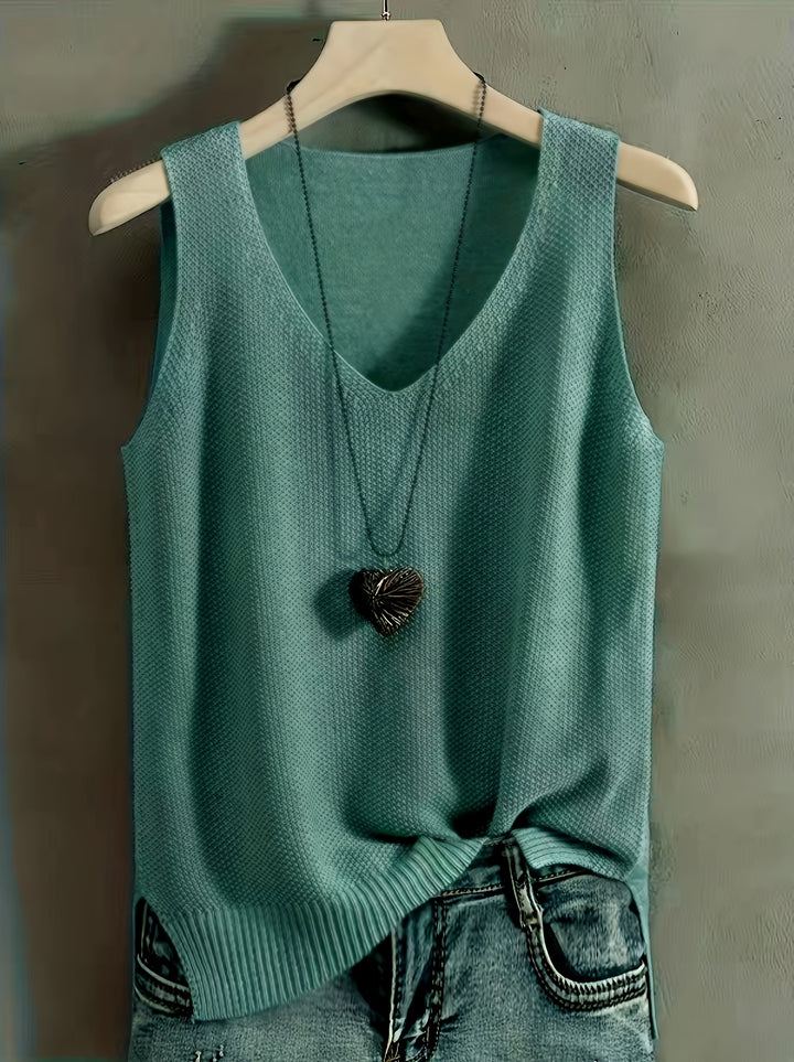 Joline – Damen V-Ausschnitt Strick-Top in Solid Teal