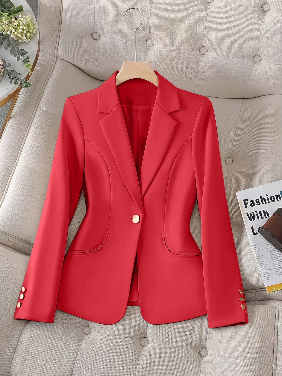 Cailin – einfarbige Damenjacke mit Knopfdetails und langen Ärmeln