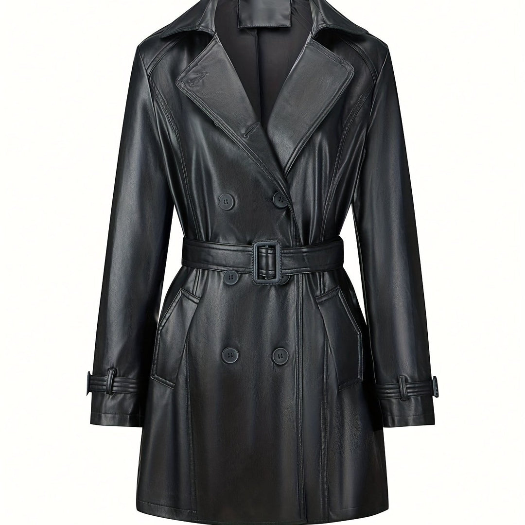 Faye – Eleganter Damen-Veganer Leder-Trenchcoat mit Gürtel