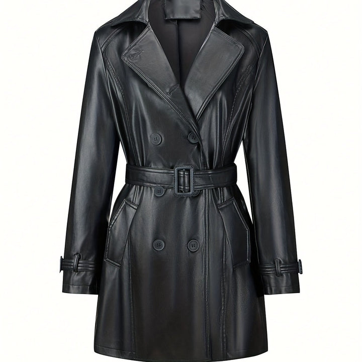 Faye – Eleganter Damen-Veganer Leder-Trenchcoat mit Gürtel