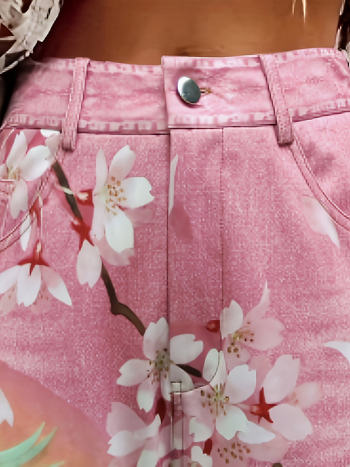 Vajen – Weite Hose mit Blumenmuster und Knopfdetail