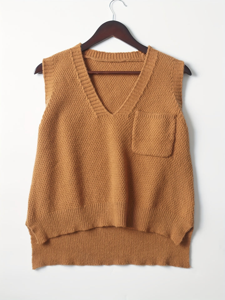 Larissa – Vintage-Style V-Ausschnitt-Strickweste mit Dipped Hem