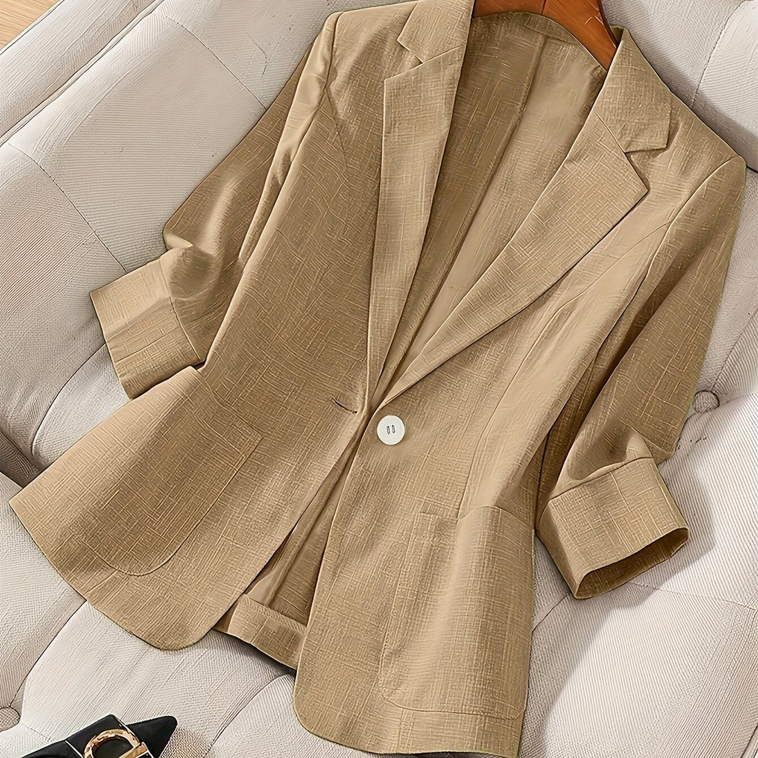 Letisha – Damen Leichter Beiger Blazer mit Reverskragen