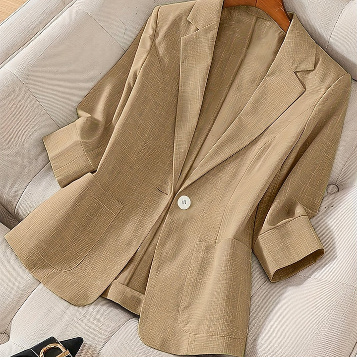 Letisha – Damen Leichter Beiger Blazer mit Reverskragen