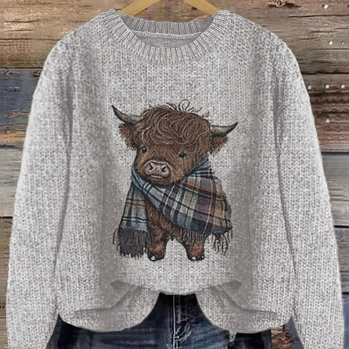 Cambri – Pullover mit Highland-Kuh-Print und Colour-Block-Design