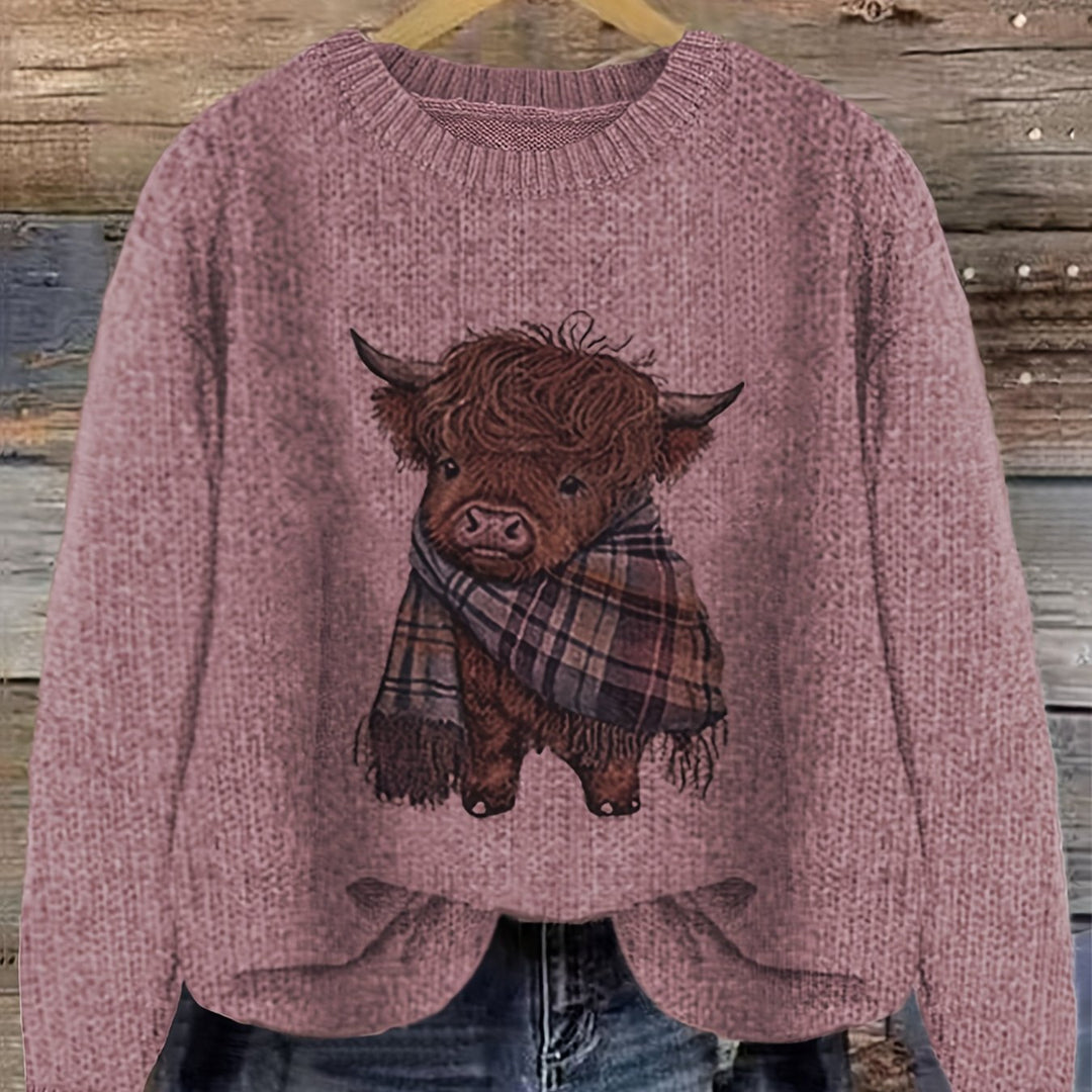 Cambri – Pullover mit Highland-Kuh-Print und Colour-Block-Design