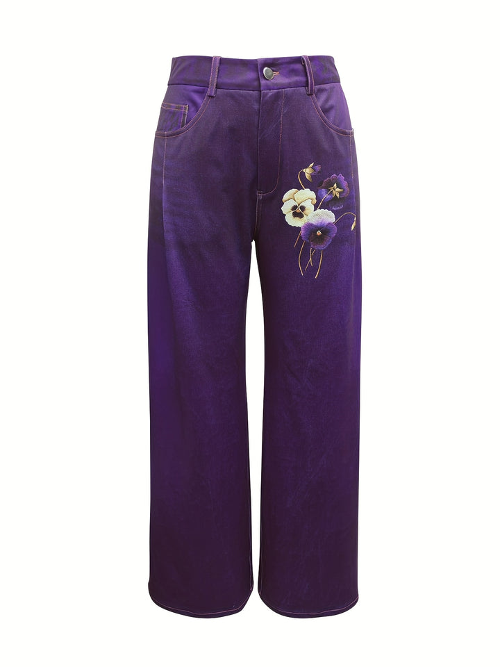 Elsje – Damen-Jeans mit weitem Bein und Vintage-Blumenmuster
