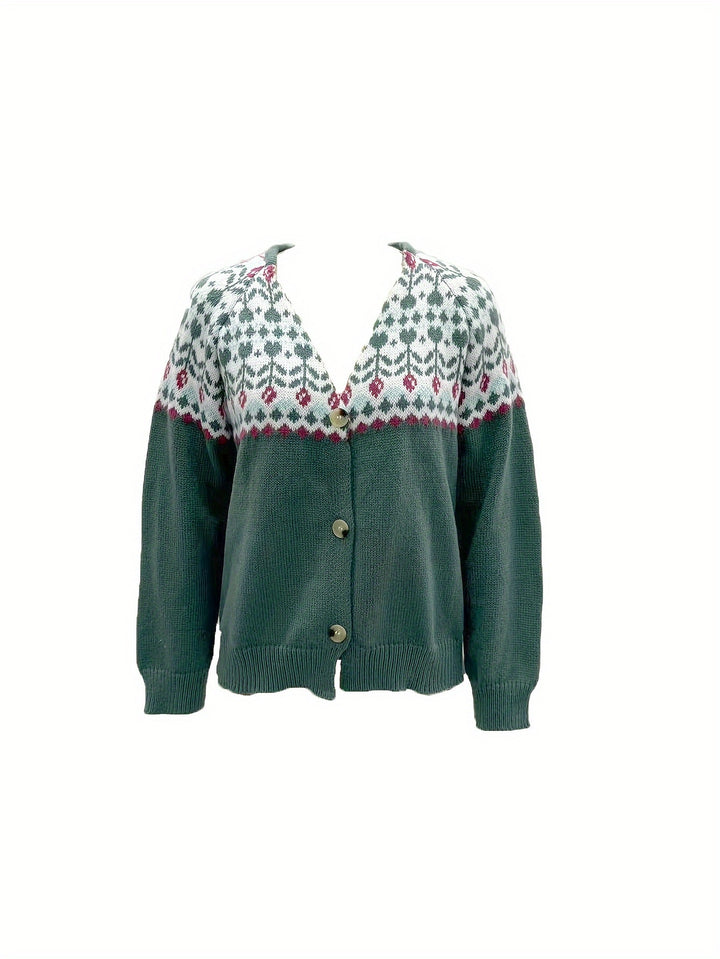 Perlah – Damen V-Ausschnitt-Cardigan im Color-Block-Look mit Knopfdetails