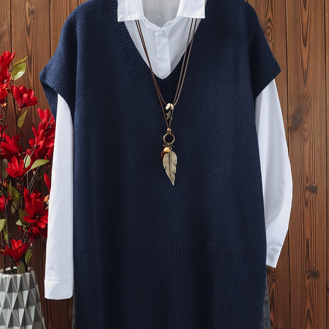 Eliana – Plus Size Top mit V-Ausschnitt & Schlitzsaum