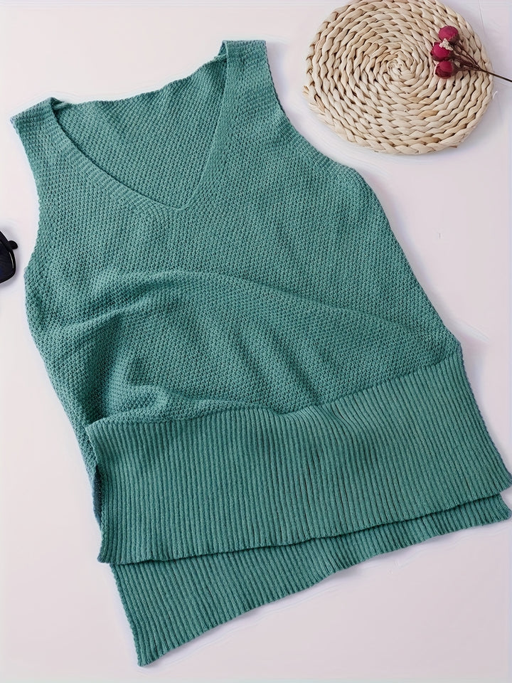 Joline – Damen V-Ausschnitt Strick-Top in Solid Teal