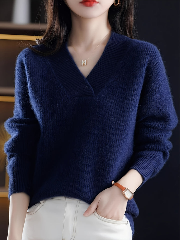 Amanda | Eleganter V-Ausschnitt-Pullover aus Strick