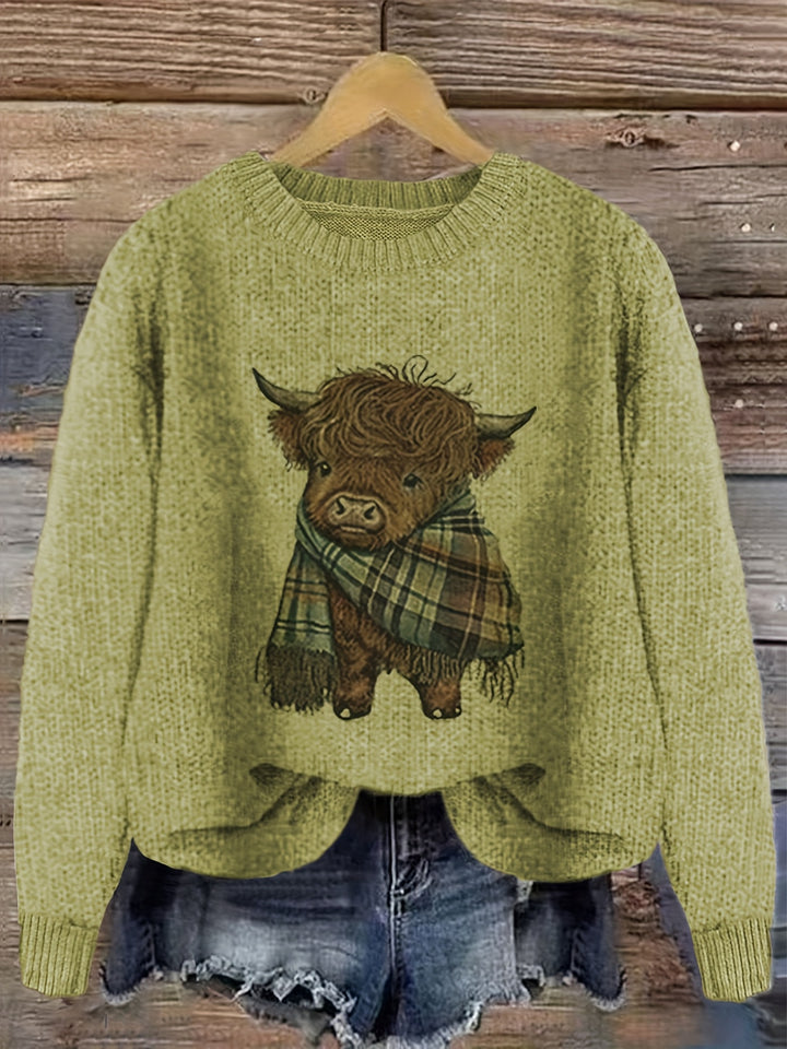 Cambri – Pullover mit Highland-Kuh-Print und Colour-Block-Design