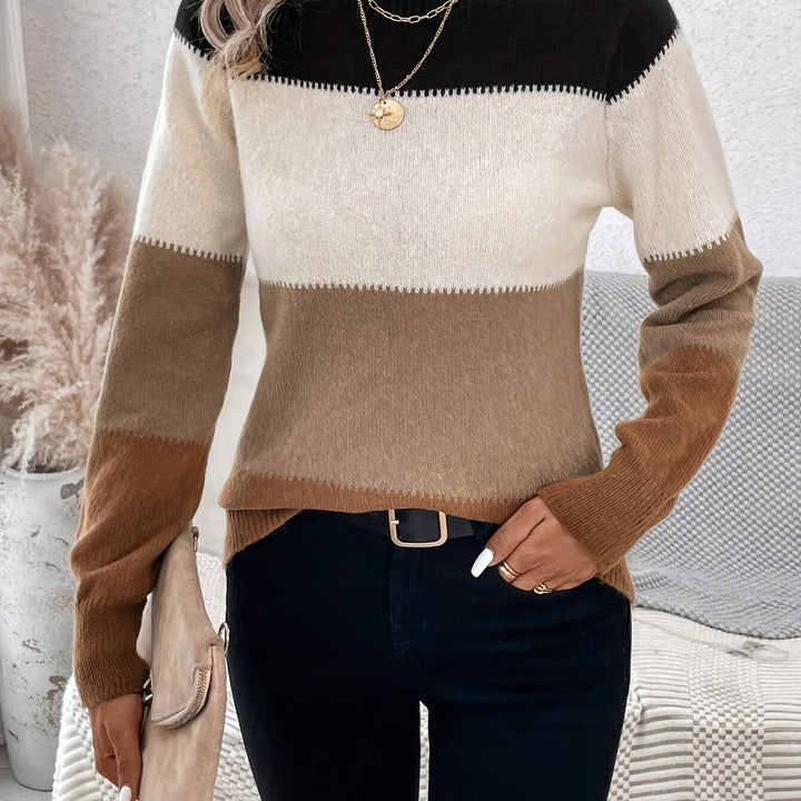 Svenja | Farbblock-Pullover mit Stehkragen & langen Ärmeln