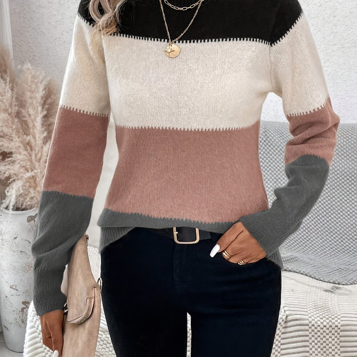 Svenja | Farbblock-Pullover mit Stehkragen & langen Ärmeln