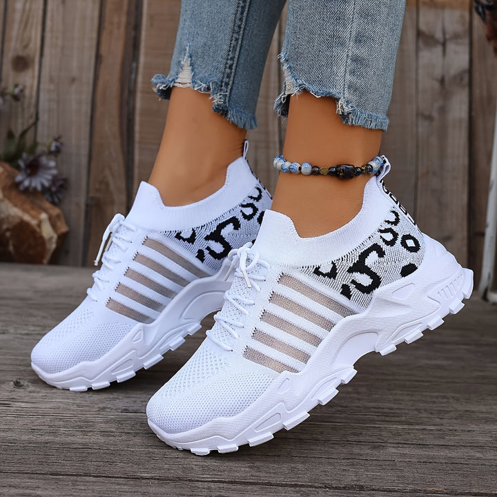 Grettina – Sportliche Leoprint Sneakers mit atmungsaktivem Strick & Plateausohle