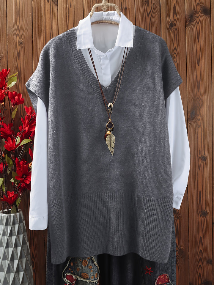 Eliana – Plus Size Top mit V-Ausschnitt & Schlitzsaum