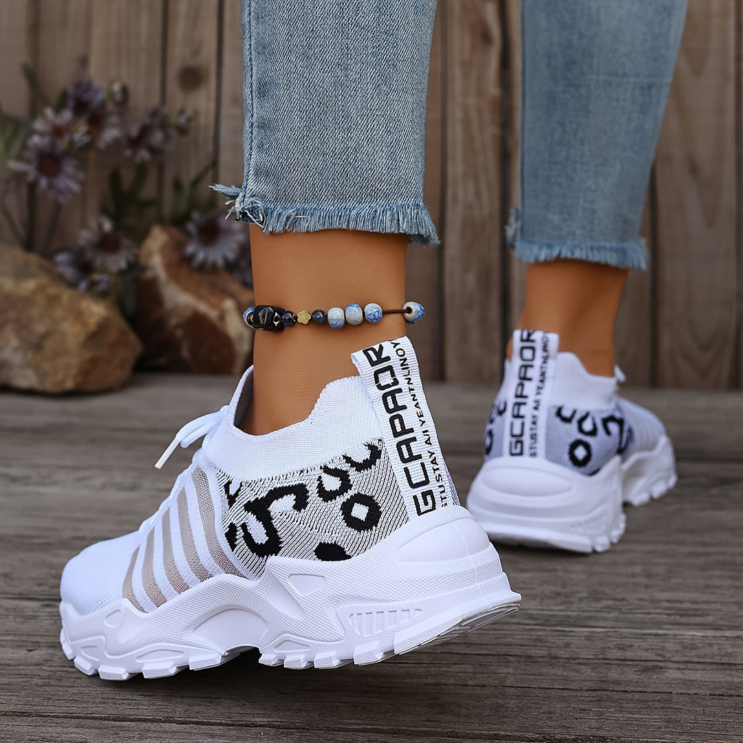 Grettina – Sportliche Leoprint Sneakers mit atmungsaktivem Strick & Plateausohle