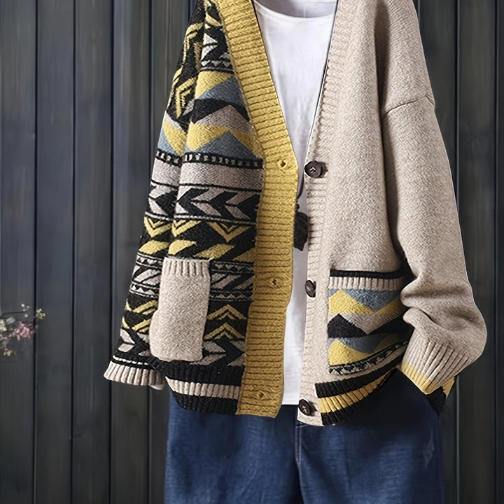 Viola – Stylischer V-Ausschnitt-Cardigan mit Muster