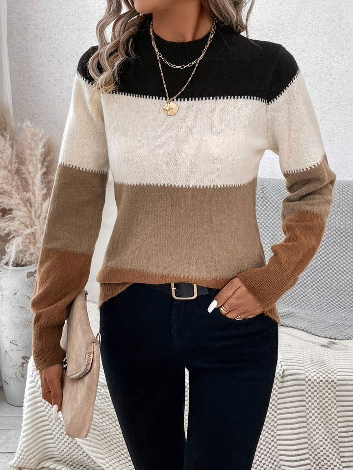 Svenja | Farbblock-Pullover mit Stehkragen & langen Ärmeln