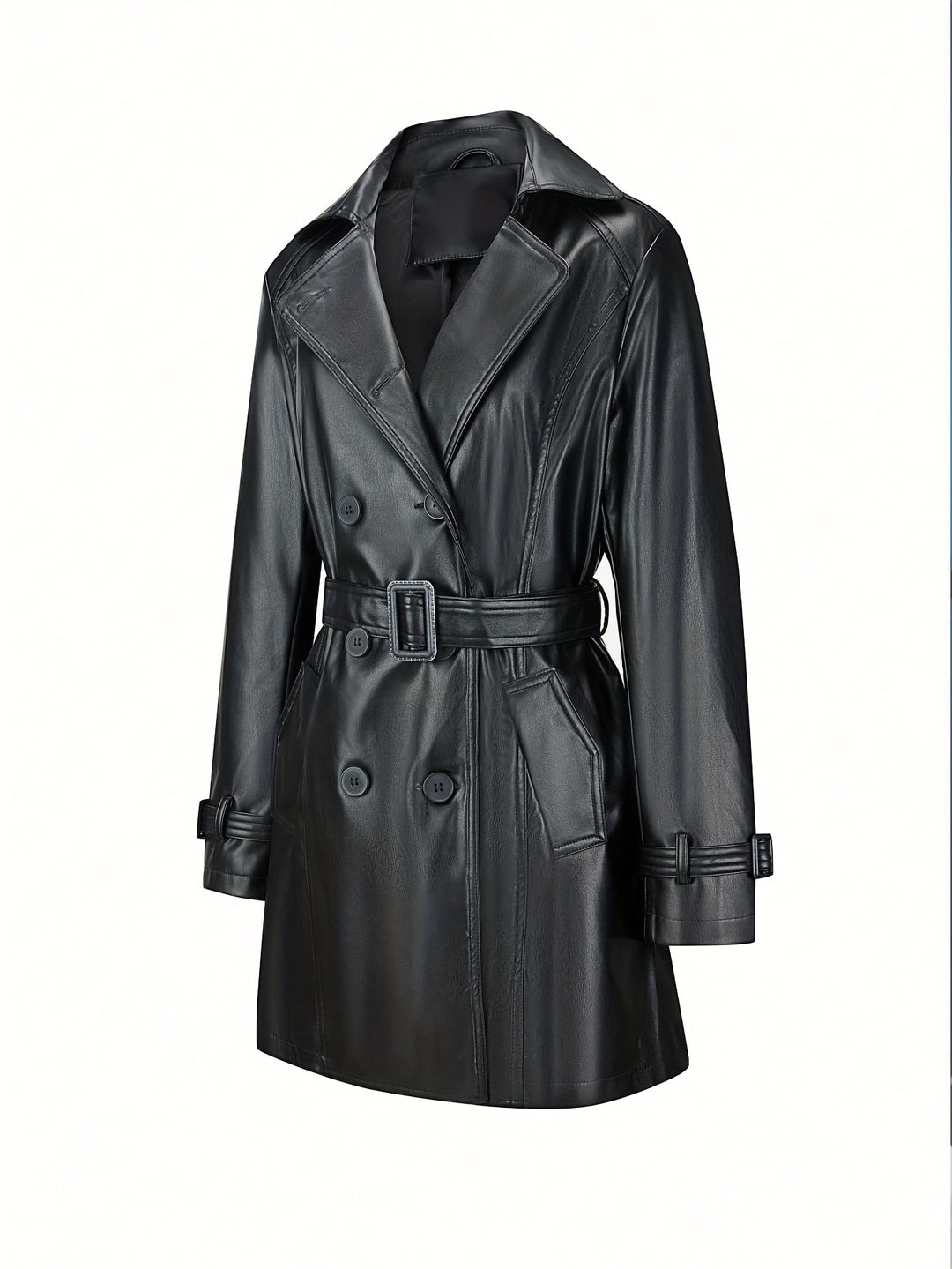 Faye – Eleganter Damen-Veganer Leder-Trenchcoat mit Gürtel