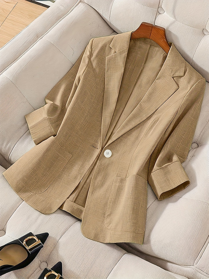 Letisha – Damen Leichter Beiger Blazer mit Reverskragen