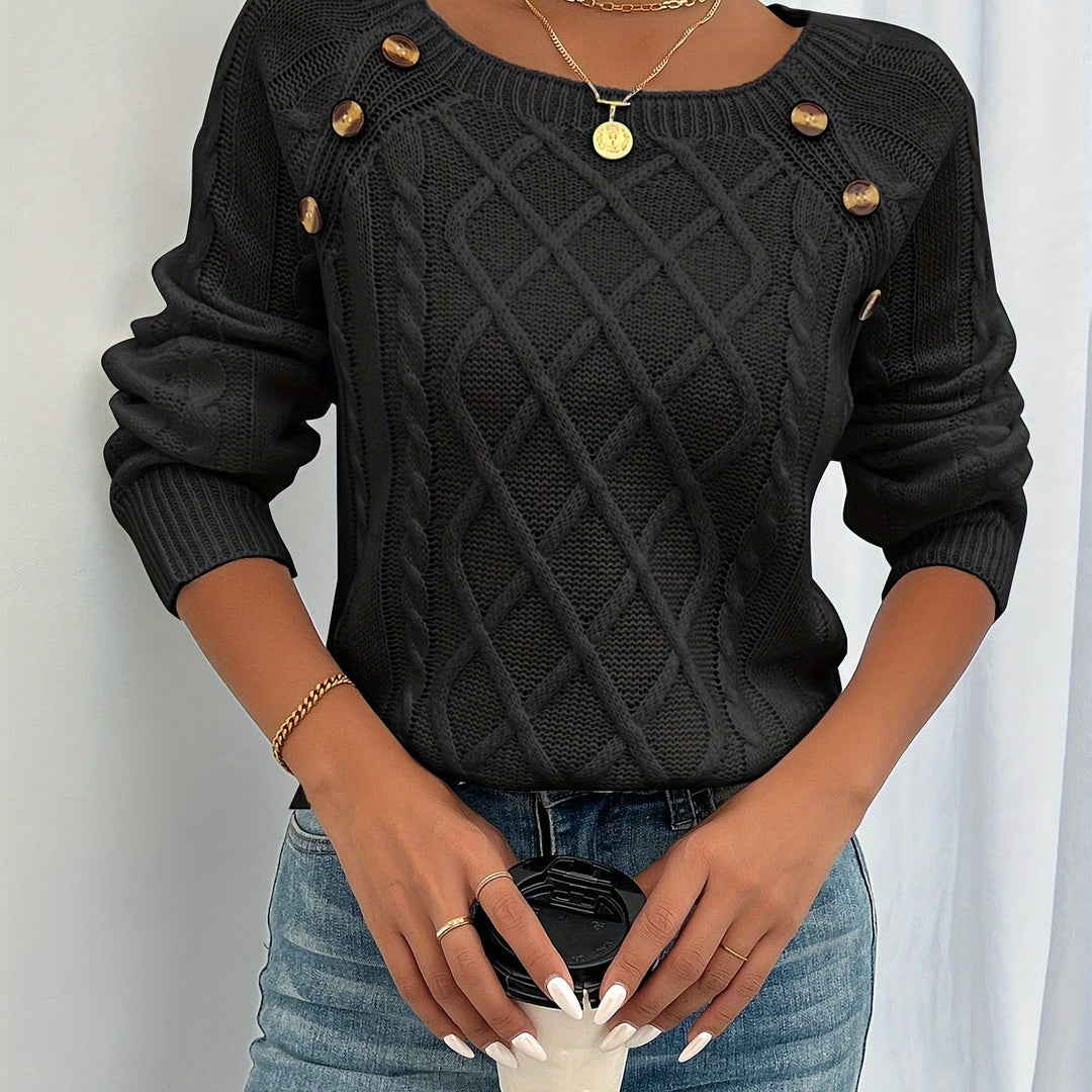Ramona | Kabelstrick-Pullover mit langem Arm und Rundhalsausschnitt
