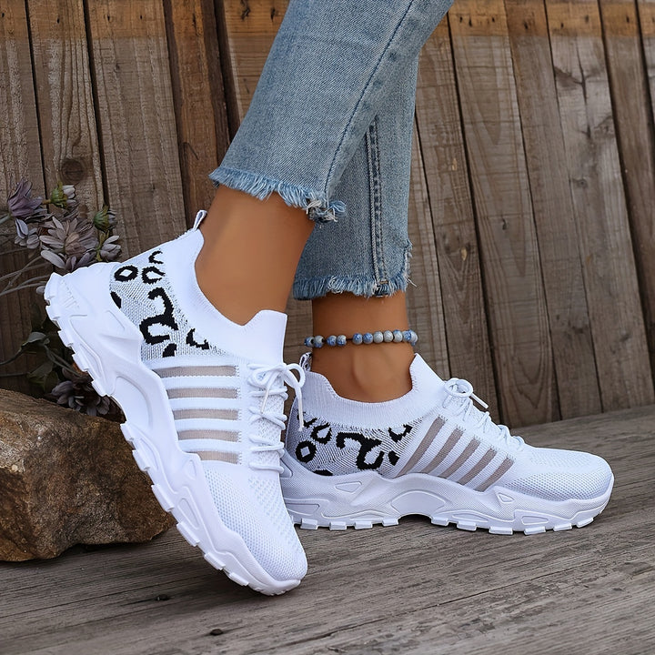 Grettina – Sportliche Leoprint Sneakers mit atmungsaktivem Strick & Plateausohle