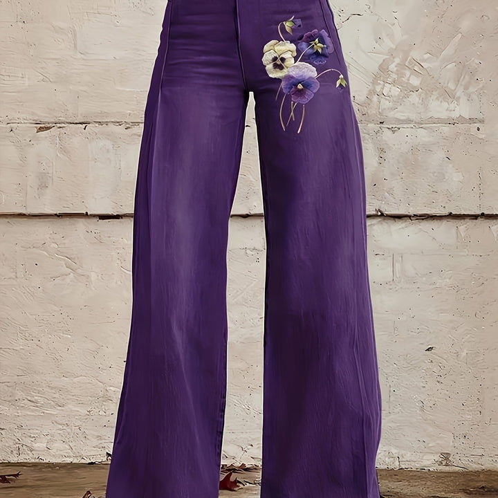 Elsje – Damen-Jeans mit weitem Bein und Vintage-Blumenmuster