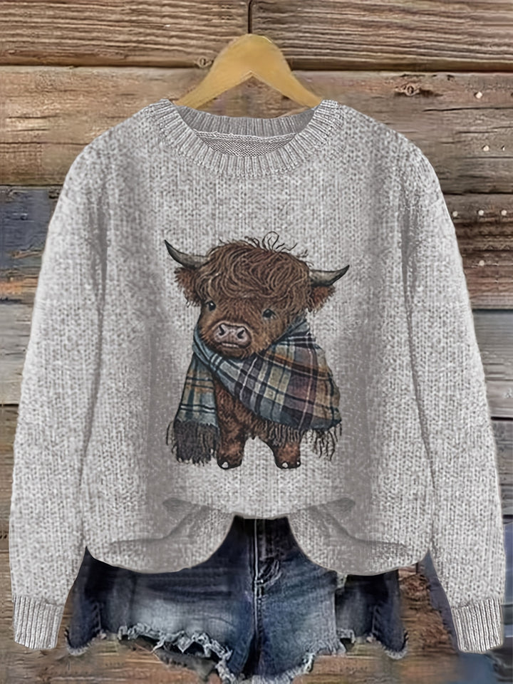 Cambri – Pullover mit Highland-Kuh-Print und Colour-Block-Design