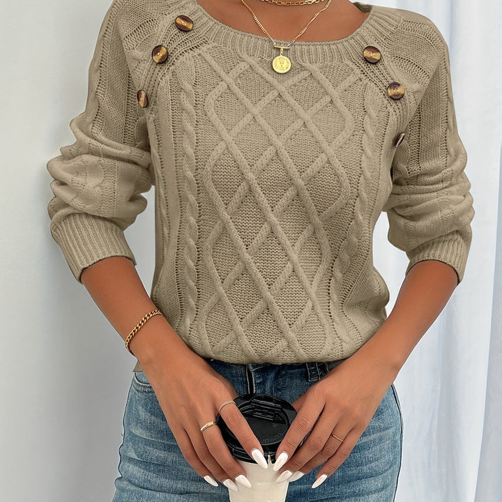 Ramona | Kabelstrick-Pullover mit langem Arm und Rundhalsausschnitt