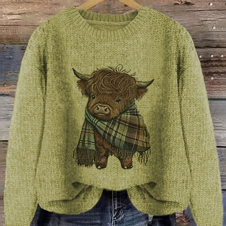 Cambri – Pullover mit Highland-Kuh-Print und Colour-Block-Design