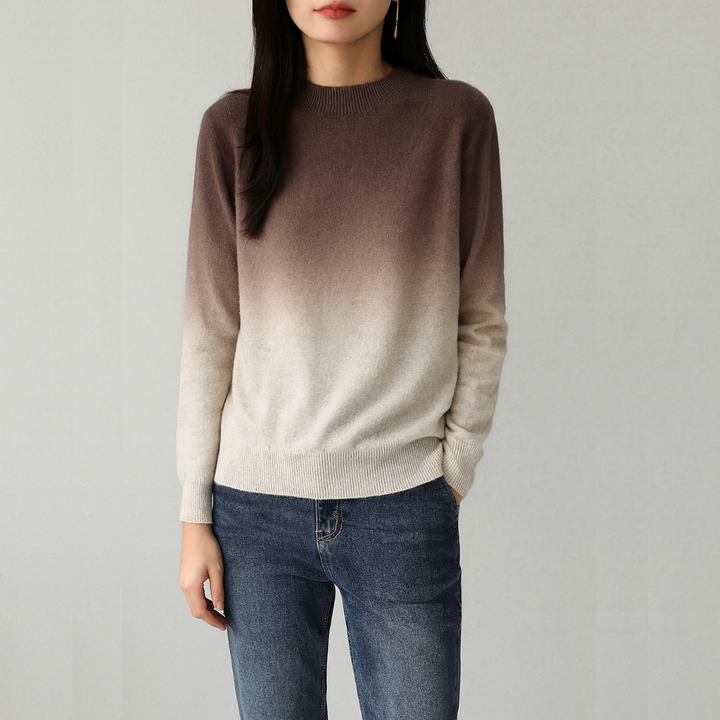 Phanie – Warmer Strickpullover mit Farbverlauf und Stehkragen