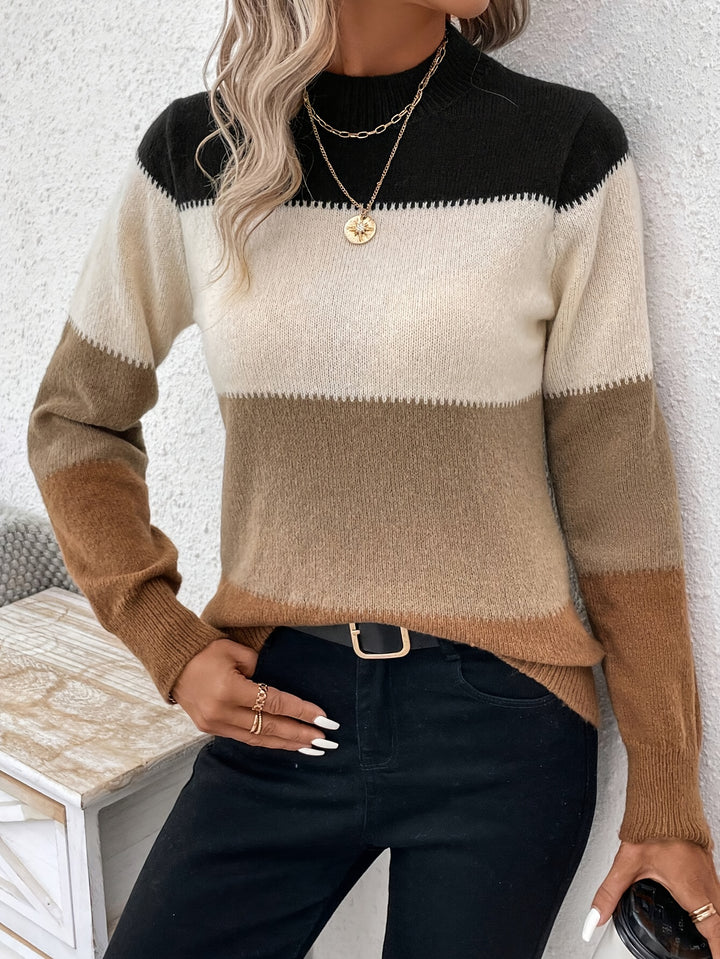 Svenja | Farbblock-Pullover mit Stehkragen & langen Ärmeln