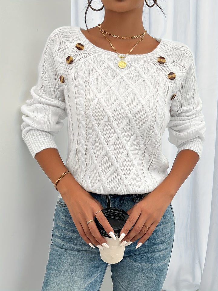 Ramona | Kabelstrick-Pullover mit langem Arm und Rundhalsausschnitt