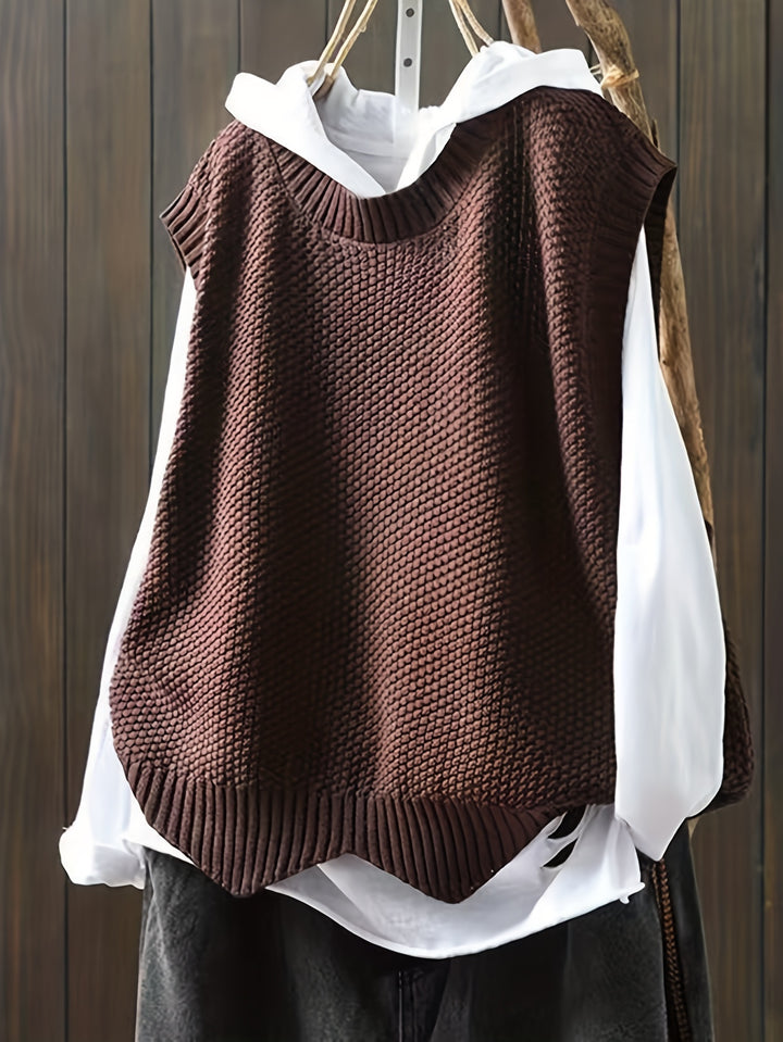 Inara – Damen ärmellose Strickweste mit Rundhalsausschnitt